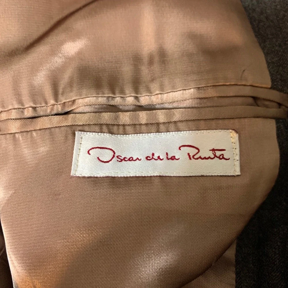 Vintage Oscar de la Renta Blazer 44R Brown Wool Pinstripe Two Button Sport Coat